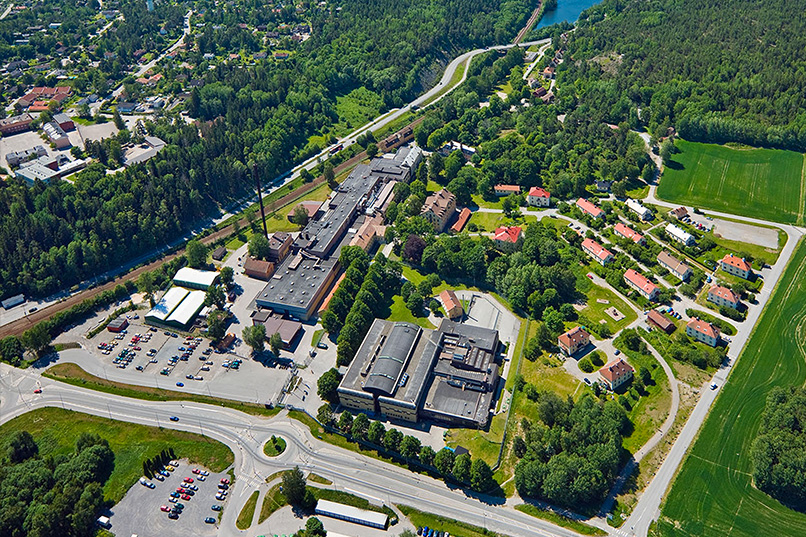 Aerial view of the Tumba print works and papermill