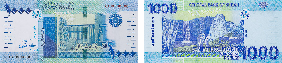 Front and back of the new sudanese 1000 pound