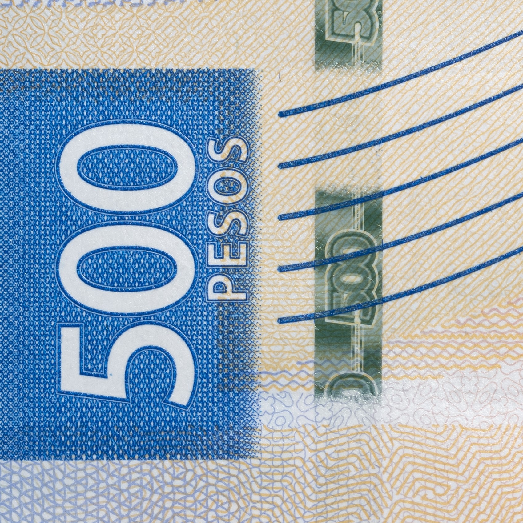 Close up of the RAPID thread in the new 500 Peso